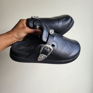 Seven7 Black Loafers with Silver Buckles